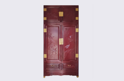 河西高端中式家居装修深红色纯实木衣柜