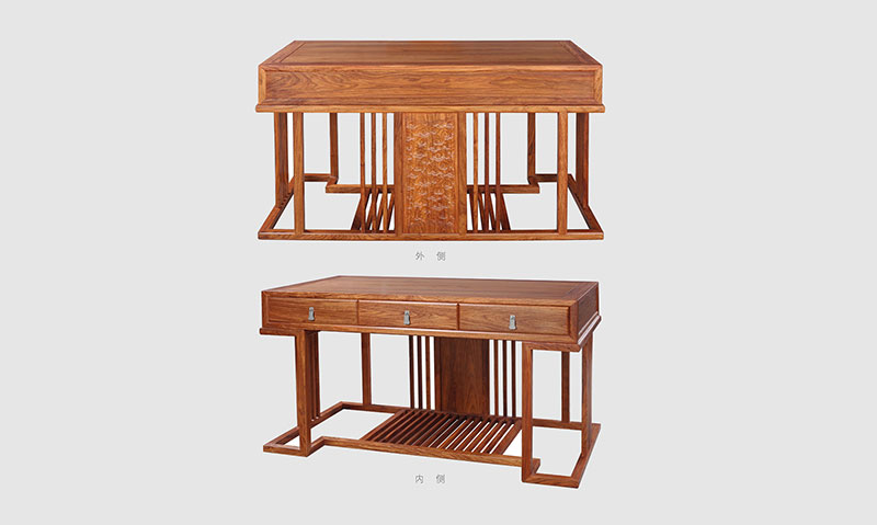 河西 别墅中式家居书房装修实木书桌效果图